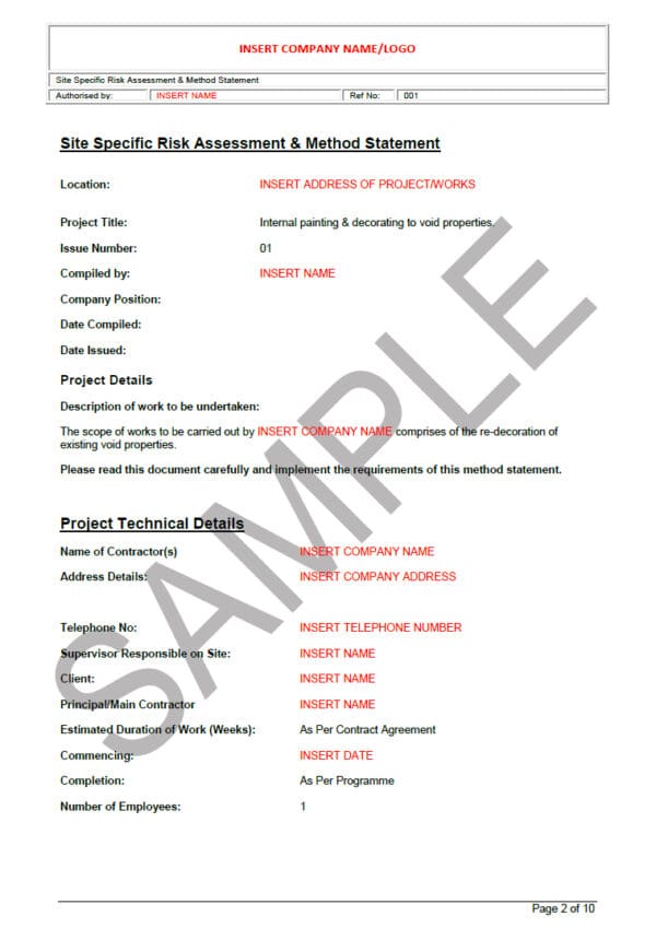 Painting & Decorating Risk Assessment & Method Statement