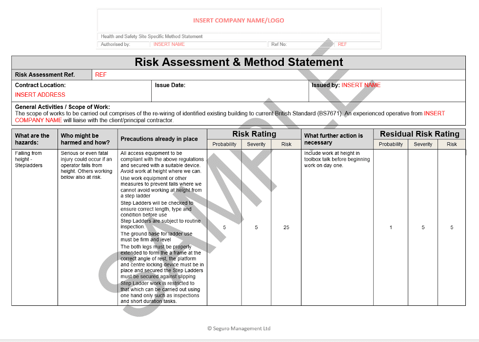 Risk Assessment & Method Statement