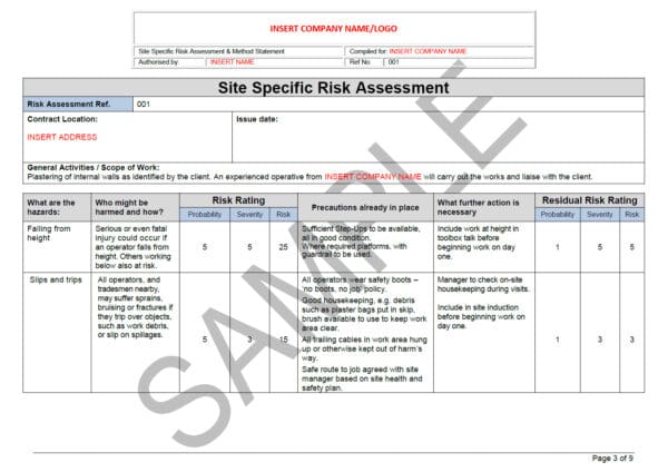 Risk Assessment and Method Statement for Plastering