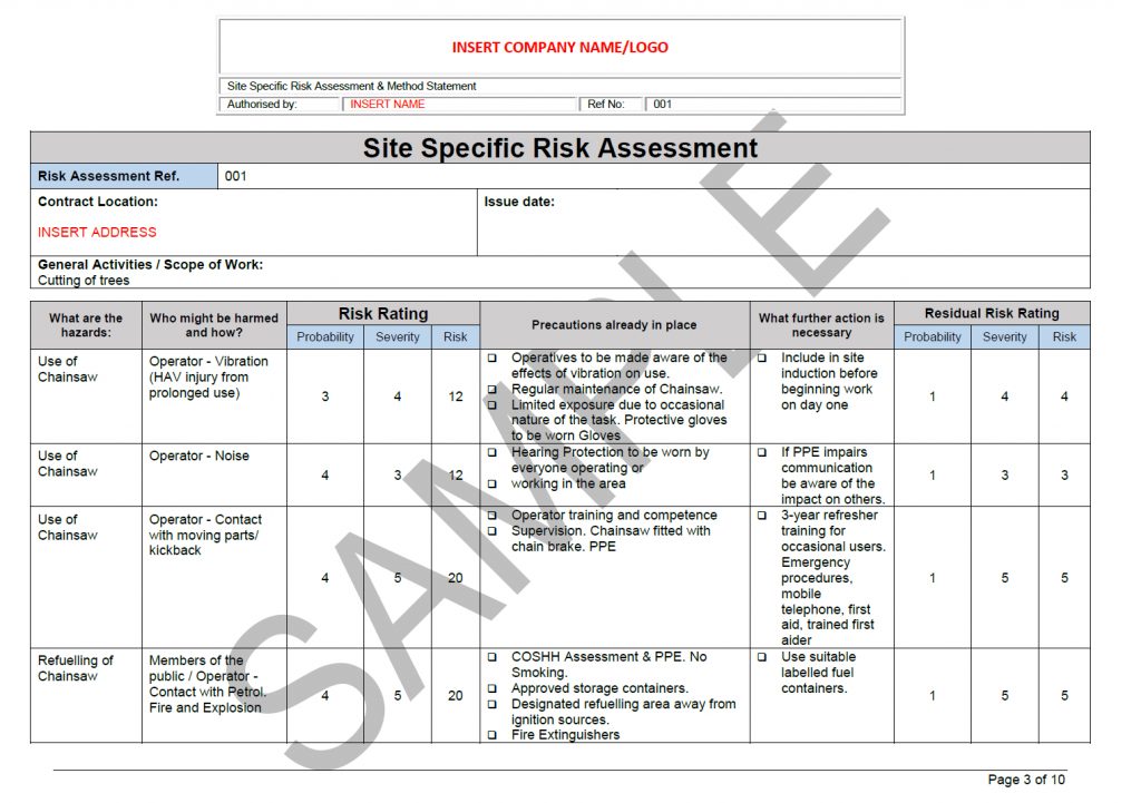 Risk Method Statement For Tree Work Seguro