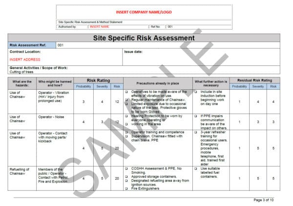 Risk Assessment & Method Statement for Tree Work