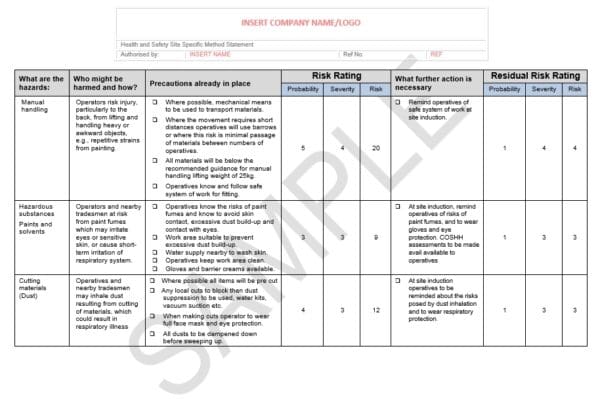 Risk Assessment & Method Statement for Retail Unit Fit Out