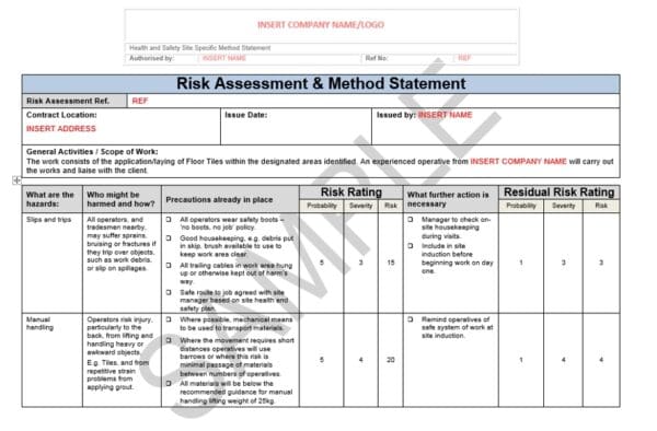 Floor Tiling Risk Assessment & Method Statement