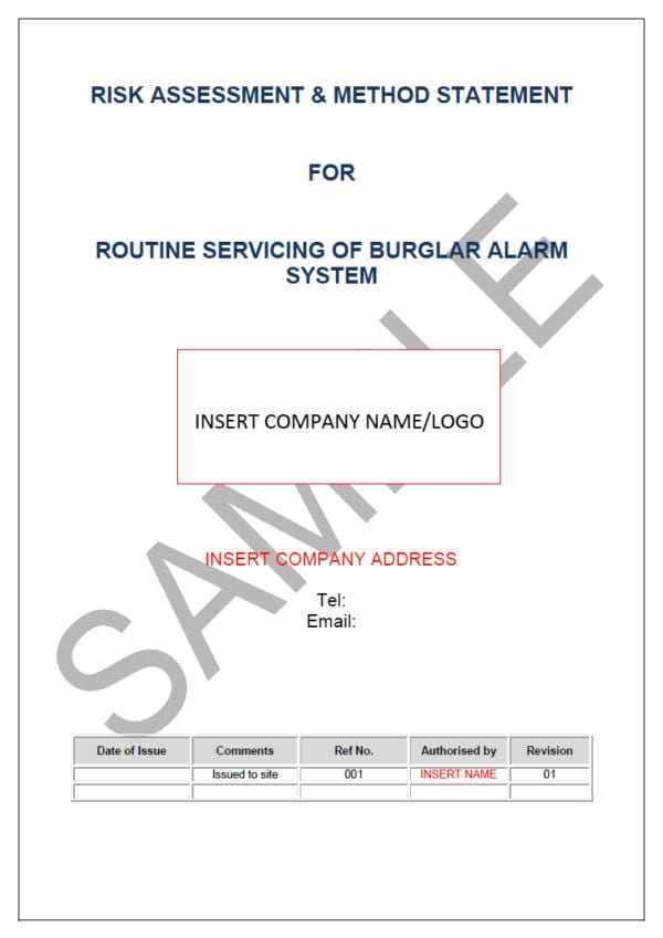 Burglar Alarm Service Risk Assessment & Method Statement