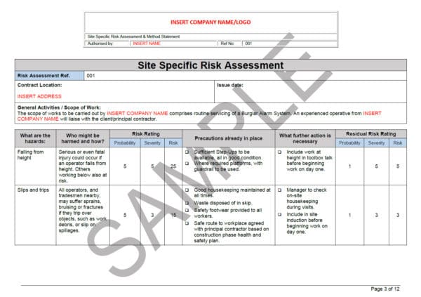 Burglar Alarm Service Risk Assessment & Method Statement