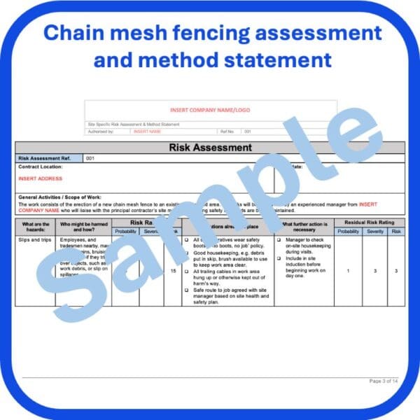 Chain mesh fencing risk assessment and method statement