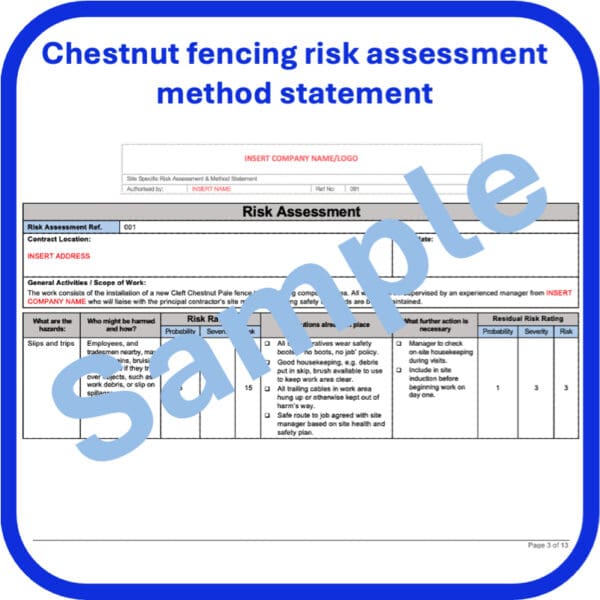 chestnut fencing risk assessment method statement