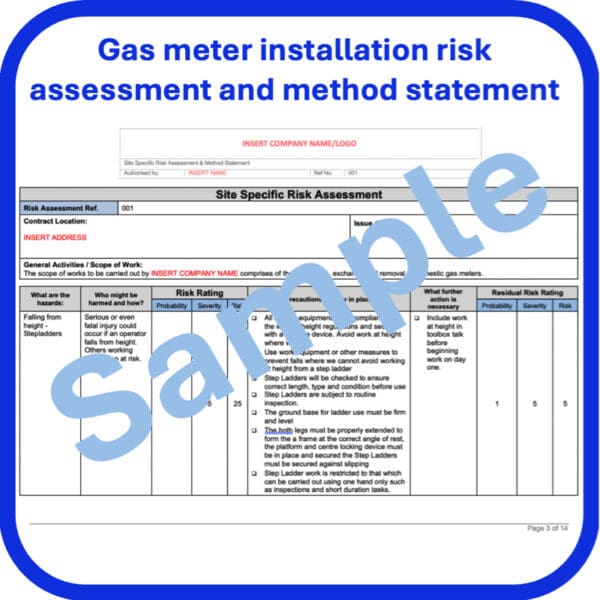 gas meter installation risk assessment and method statement