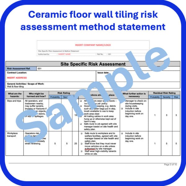 Ceramic floor wall tiling risk assessment method statement