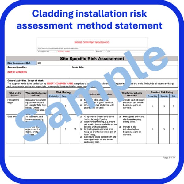 Cladding installation risk assessment method statement