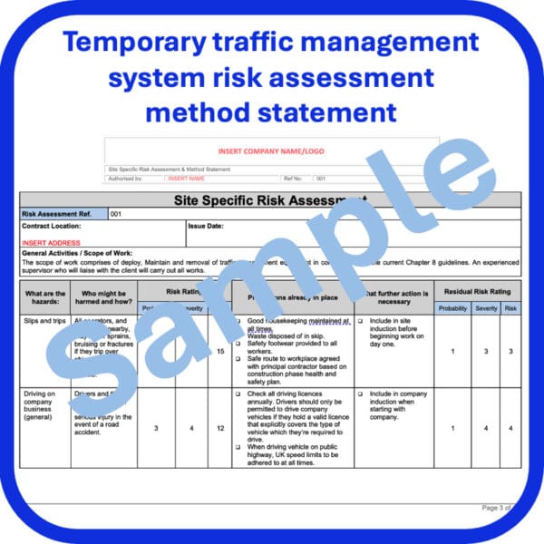 Deployment of temporary traffic management system risk assessment method statement