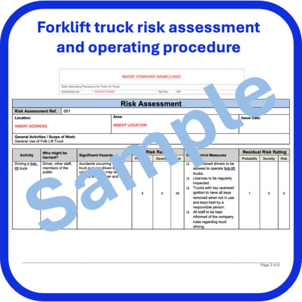 Forklift truck safe operating procedure risk assessment