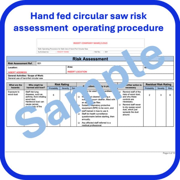 Hand fed circular saw safe operating procedure risk assessment