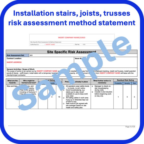 Installation of stairs joists trusses risk assessment method statement