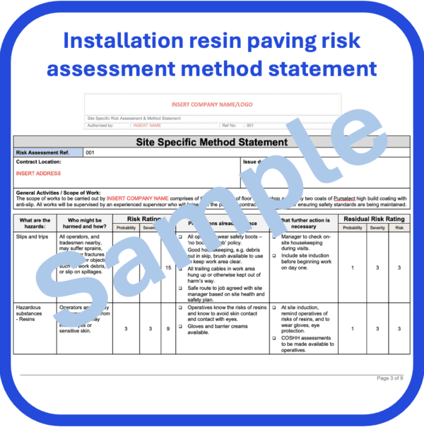 Installation resin bound paving risk assessment method statement