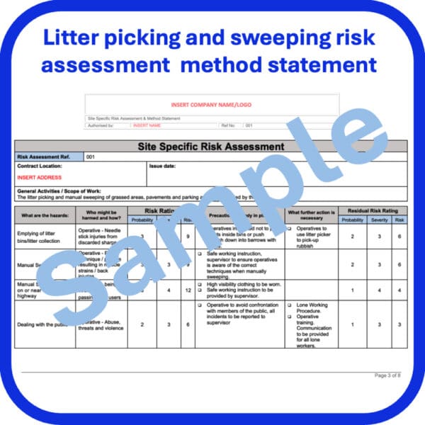 Litter picking and sweeping risk assessment method statement