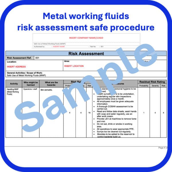 Metal working fluids safe operating procedure risk assessment