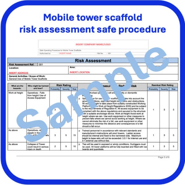 Mobile tower scaffold safe operating procedure