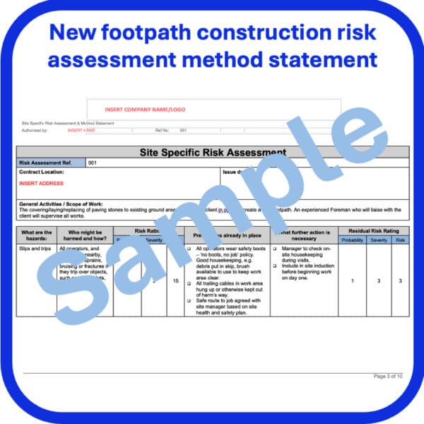 New footpath risk assessment method statement