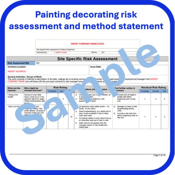 Painting decorating risk assessment method statement