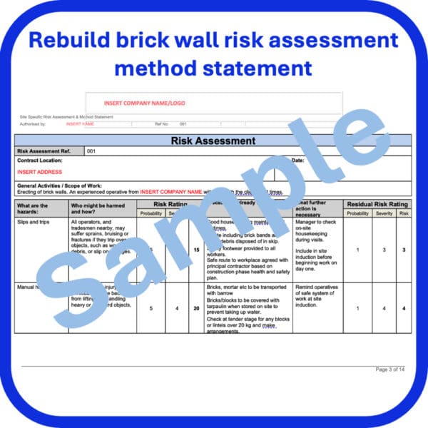 Rebuild brick wall risk assessment method statement