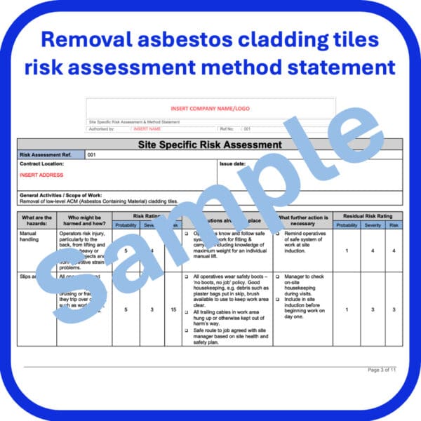 Removal asbestos cladding tiles risk assessment method statement