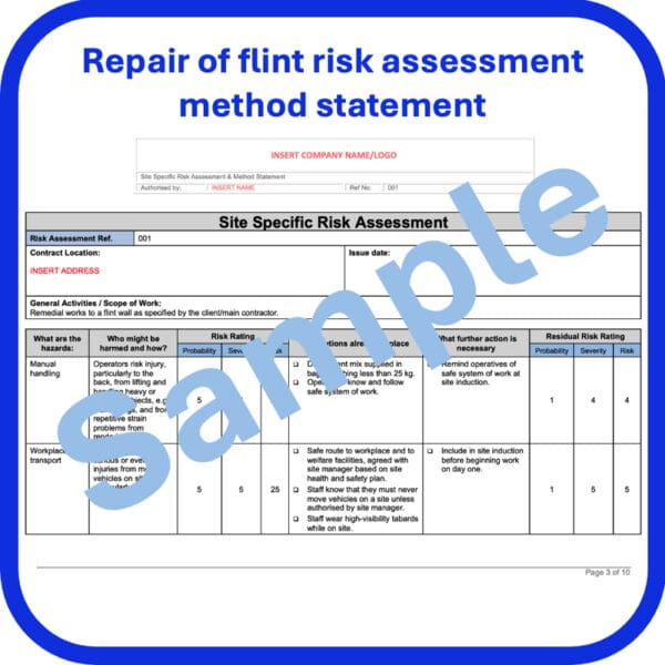 Repair of flint wall risk assessment method statement