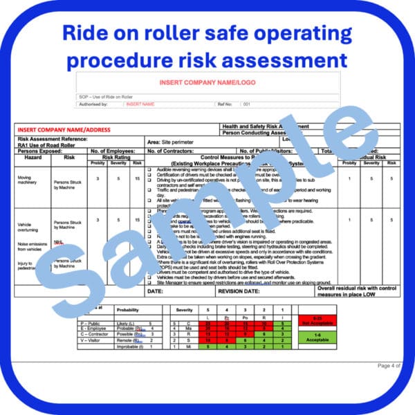 Ride on roller safe operating procedure risk assessment