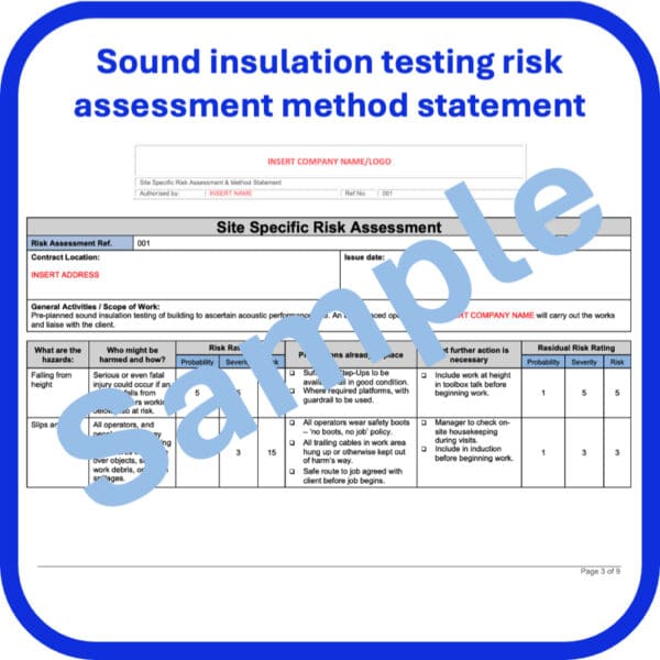 Sound insulation testing risk assessment method statement