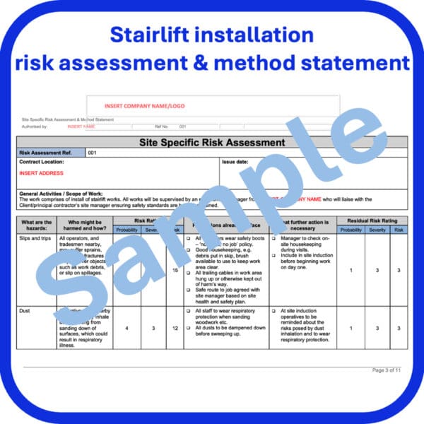 Stairlift installation risk assessment method statement