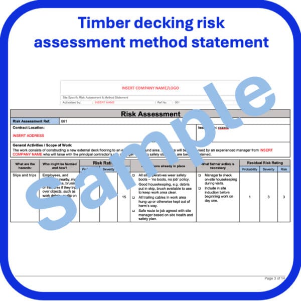 Timber decking risk assessment method statement