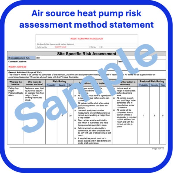 air source heat pump risk assessment method statement statement