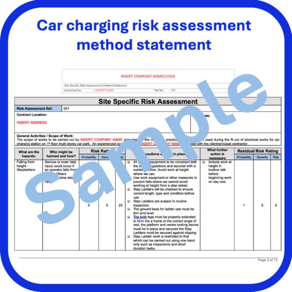 installation of a car charging station risk assessment method statement