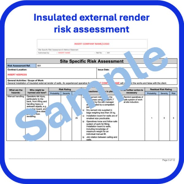 Insulated external render risk assessment method statement