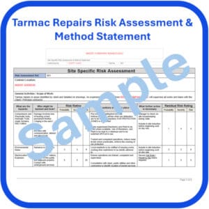 tarmac repairs method statement risk assessment