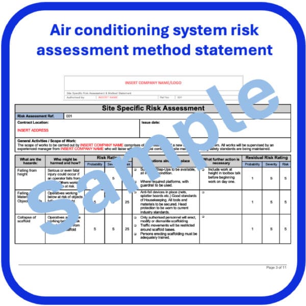 Air conditioning system risk assessment method statement