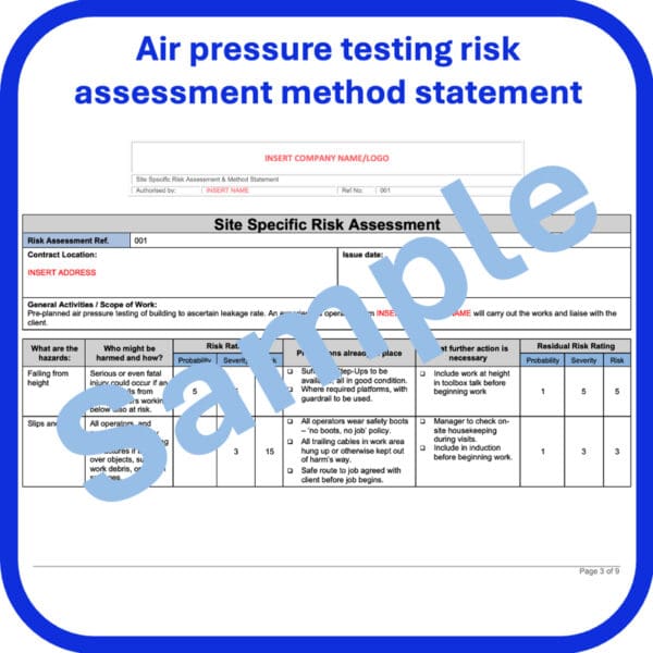 Air pressure testing risk assessment method statement