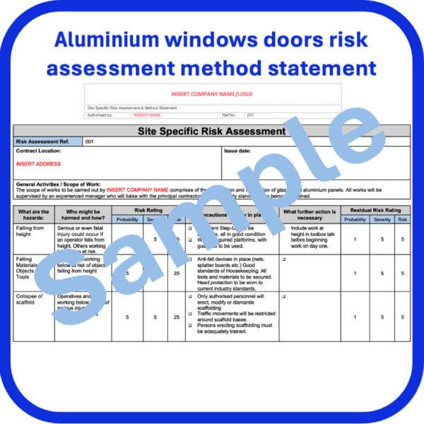 Aluminium windows doors risk assessment method statement