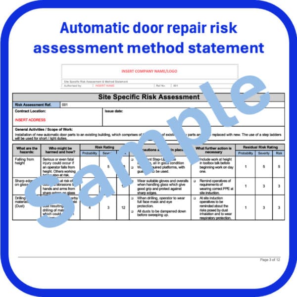 Automatic door repair risk assessment method statement