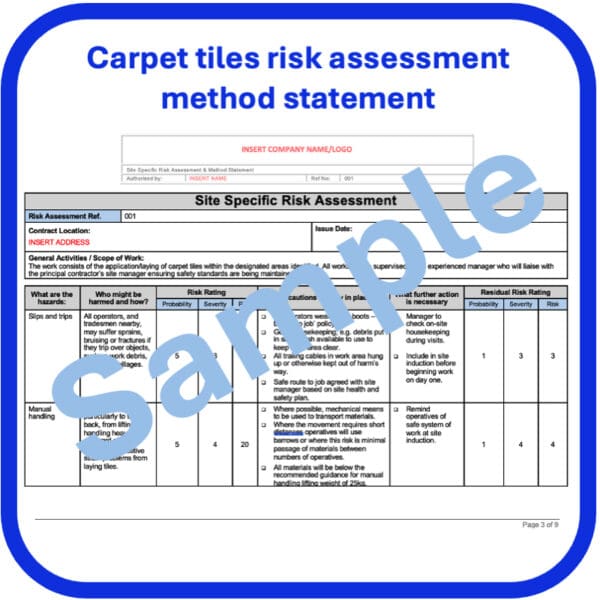 Carpet tiles risk assessment method statement