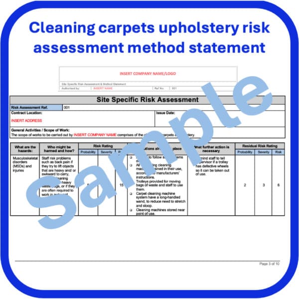 Cleaning carpets upholstery risk assessment method statement