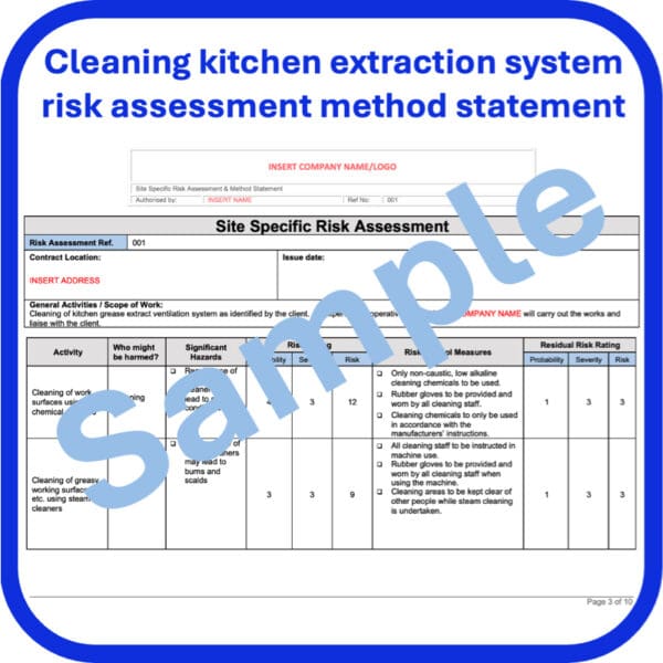 Cleaning kitchen extraction system risk assessment method statement