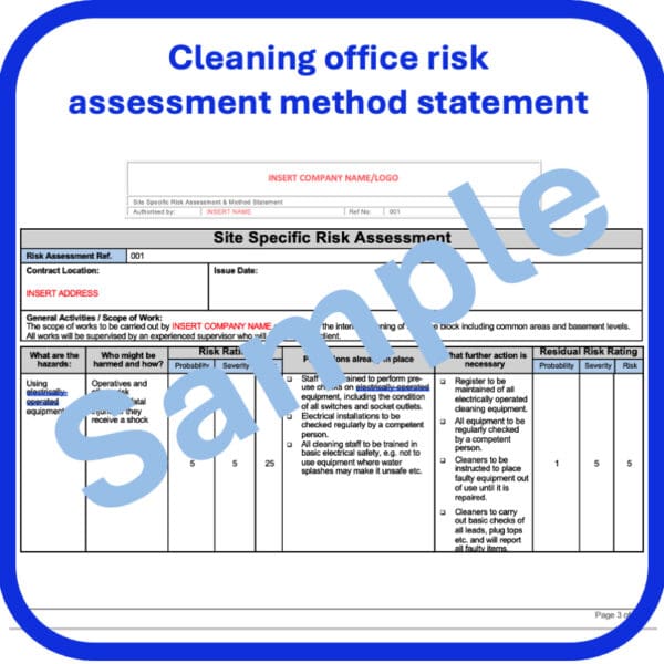 Cleaning offices risk assessment method statement