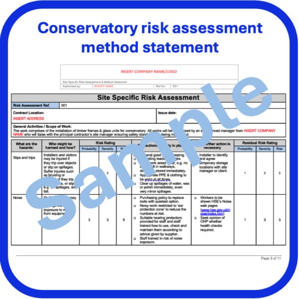 Conservatory risk assessment method statement