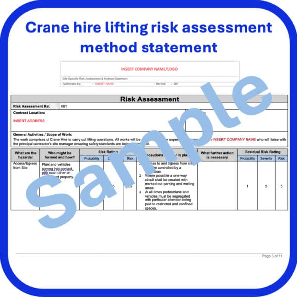 Crane hire lifting risk assessment method statement