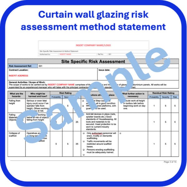 Curtain wall glazing risk assessment method statement