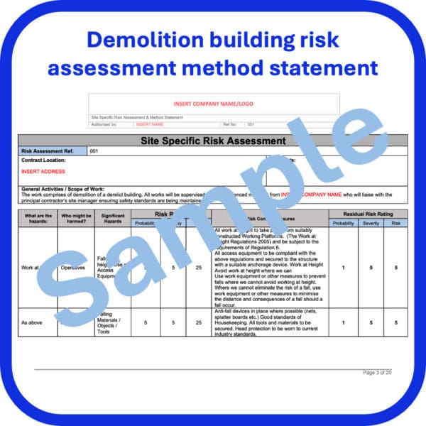 Demolition building risk assessment method statement