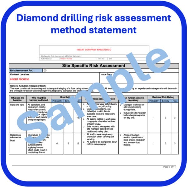 Dimond drilling risk assessment method statement