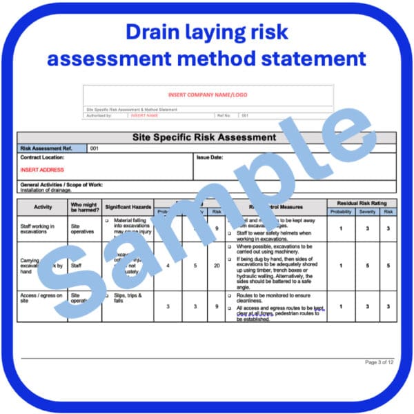 Drain laying risk assessment method statement