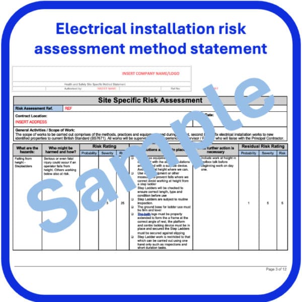 Electrical installation risk assessment method statement